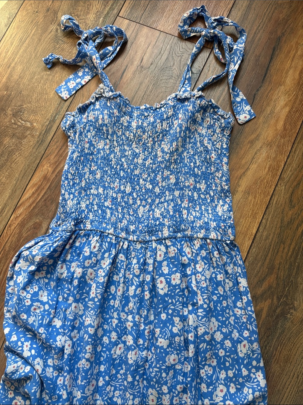 Blue Floral Tie-Shoulder Maxi Dress